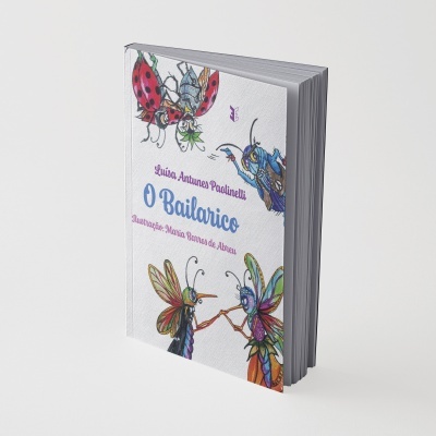 Capa de livro com ilustrações coloridas de insetos e texto em lilás e azul