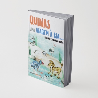 Livro com capa ilustrada de aves e cão, título e autor visíveis.
