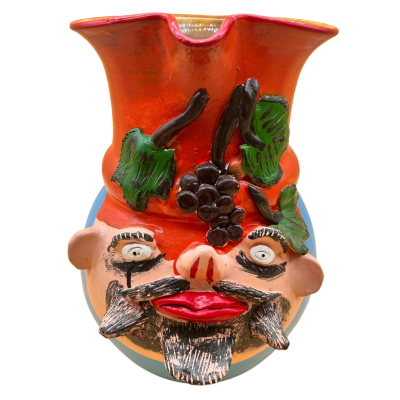 Vaso decorativo de cerâmica em forma de rosto masculino colorido