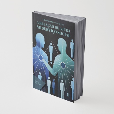 Livro A RELAÇÃO DE AJUDA NO SERVIÇO SOCIAL com ilustrações de figuras humanas e linhas conectadas