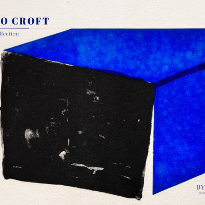 José Pedro Croft Cartaz com gravura preta e azul de José Pedro Croft e texto informativo