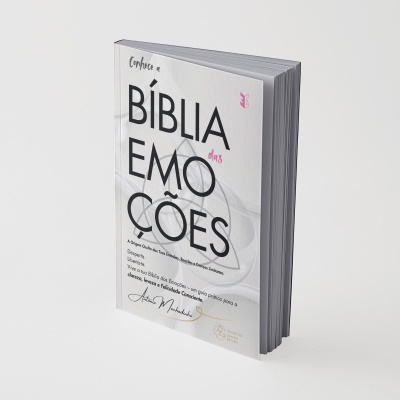 Livro BÍBLIA das EMOÇÕES com capa branca e texto destacado em preto e rosa