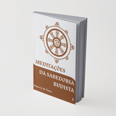 Livro Meditações da Sabedoria Budista com ilustração de roda castanha na capa