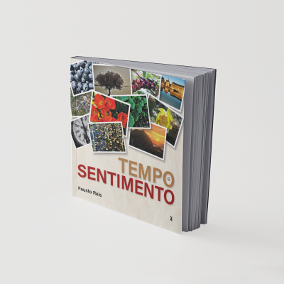 Livro com várias imagens coloridas e título TEMPO e SENTIMENTO de Fausto Reis