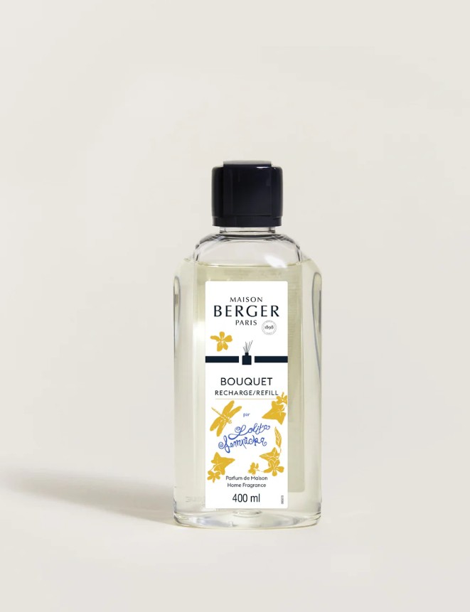 Recarga Bouquet 200 ML Frasco transparente com rótulo branco e tampa preta de recarga de fragrância Maison Berger