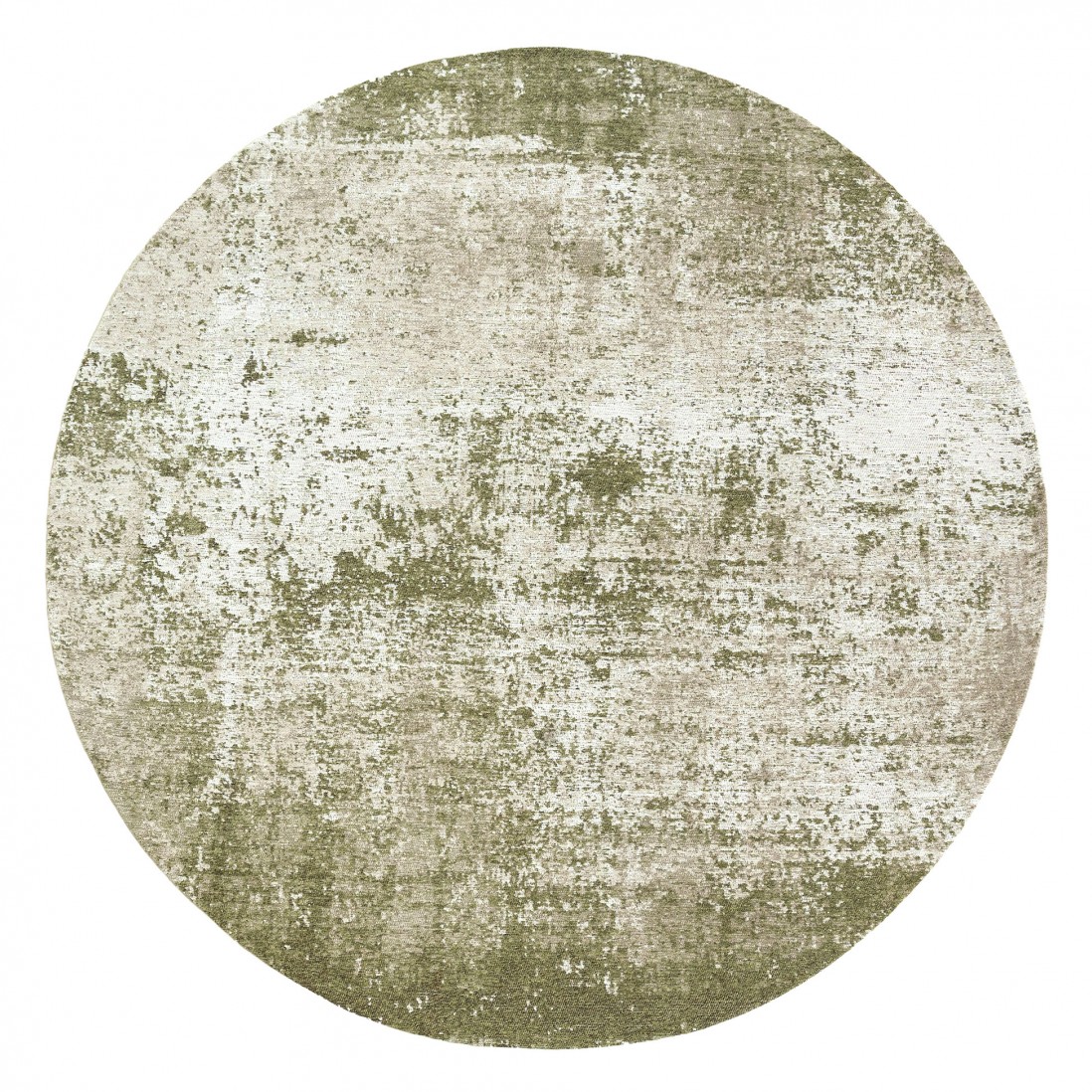 Tapete Moon Chenille Tapete redondo em verde-oliva e bege com padrão abstracto