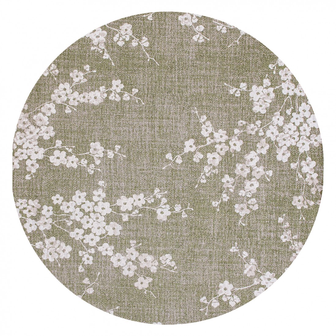 Tapete Almond Chenille Toalha de mesa redonda verde-oliva com flores brancas