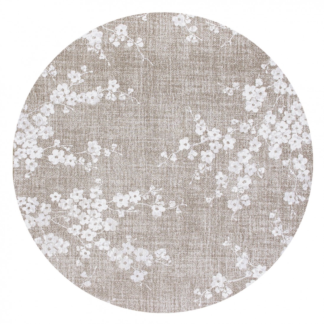 Tapete Almond Chenille Toalha de mesa redonda bege com padrão floral branco