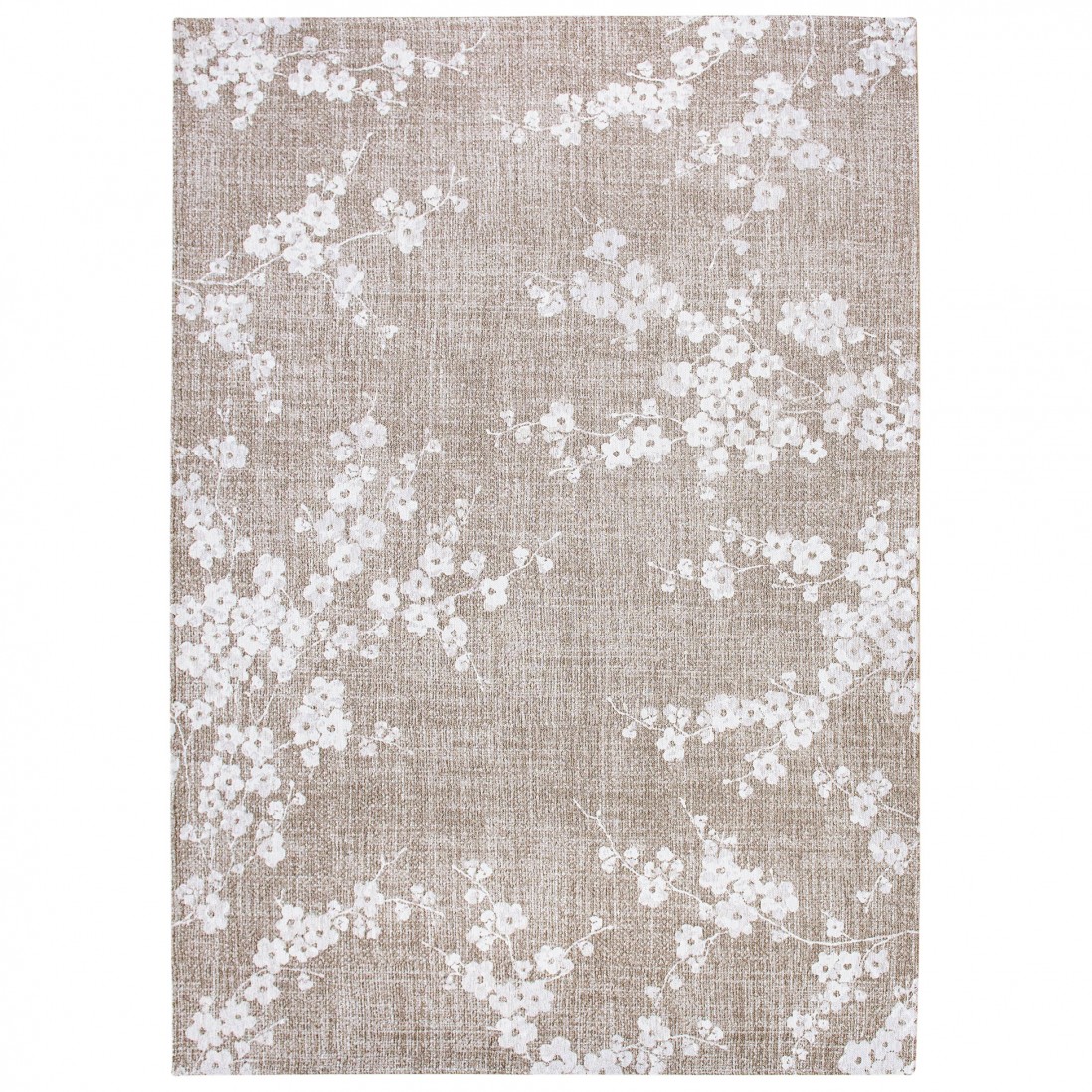 Tapete Almond Chenille tapete retangular bege com padrão floral branco