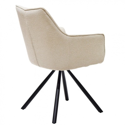 Cadeira estofada creme com base preta metálica giratória