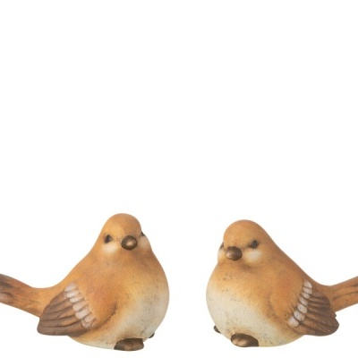 Dois pássaros decorativos em cerâmica castanho-bege