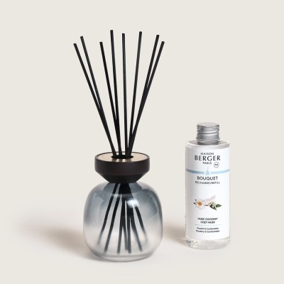Difusor de aromas com varetas pretas e frasco de recarga Maison Berger Paris