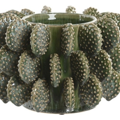 Vaso cerâmico verde com texturas ovais castanhas