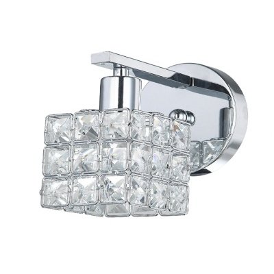 Arandela metálica cromada com cristais quadrados transparentes