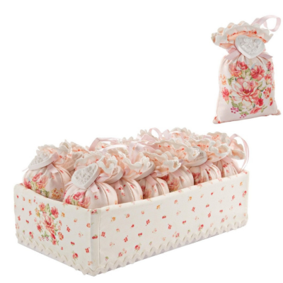 Conjunto de sachets florais em caixa forrada a tecido