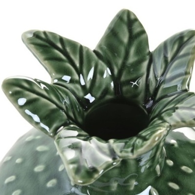 Vaso decorativo verde em cerâmica com padrão de folhas