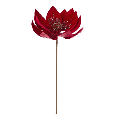 flor artificial vermelha com glitter dourado no centro