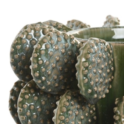 Vaso cerâmico verde com discos arredondados texturizados