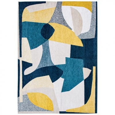 Tapete abstrato em amarelo, azul, cinzento e branco