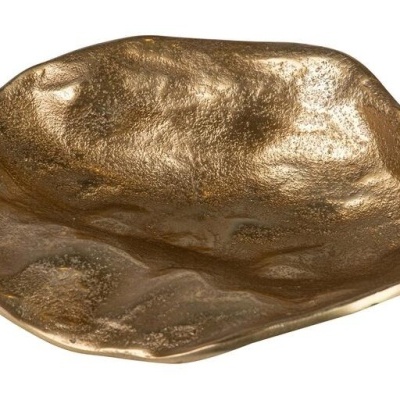 Prato decorativo metálico dourado com textura irregular