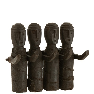 Quatro esculturas decorativas antropomórficas castanho escuro