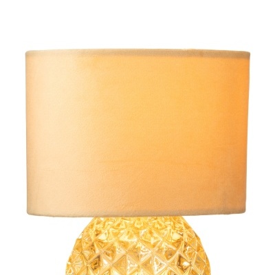 Candeeiro de mesa com base em vidro amarelo e abajur bege