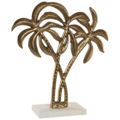Escultura de palmeiras douradas em base de mármore branco