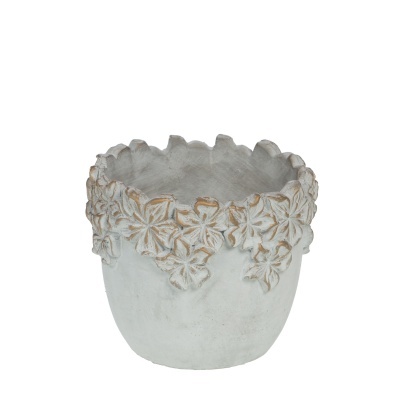 Vaso de cerâmica branco com flores em relevo na borda