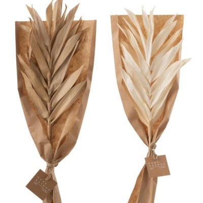 Dois bouquets de folhas secas em papel castanho com etiquetas PURA NATURA