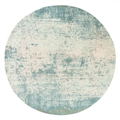 Tapete redondo azul claro e bege com padrão abstrato desgastado