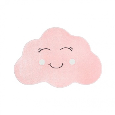Tapete formato nuvem rosa com sorriso e olhos fechados bordados