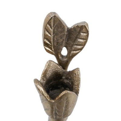 Saco de chá de metal em forma de flor com folhas decorativas bronze