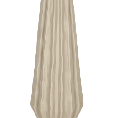 Vaso cerâmico alto bege texturado com ondas