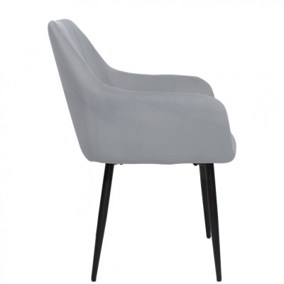 Cadeira cinzenta estofada com pernas pretas