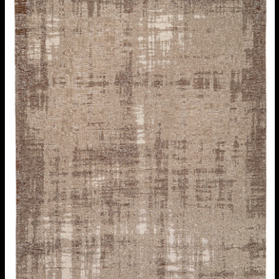 Tapete retangular bege e castanho com padrão abstrato