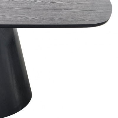 Mesa com tampo cinza e base preta em fundo branco