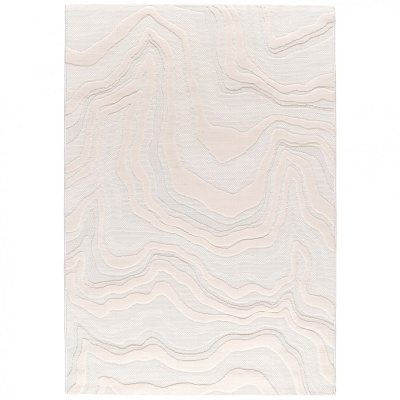 Tapete retangular com padrão abstrato em relevo em tons de bege e creme