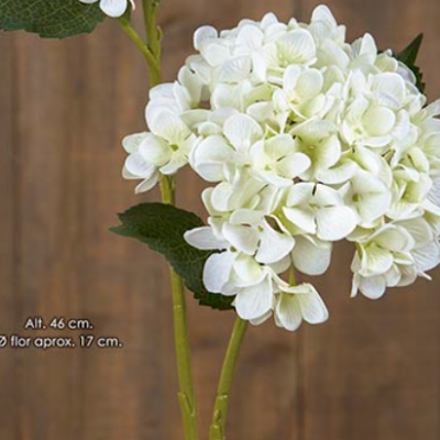 Flor artificial branca tipo hortênsia com caule verde
