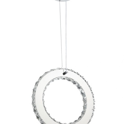 Candeeiro de teto suspenso em forma de anel com cristais e base cromada