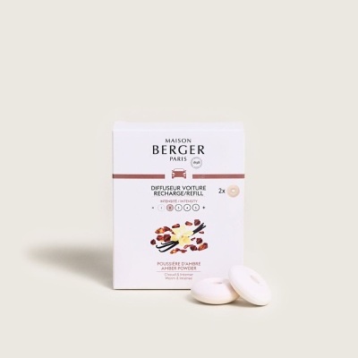Recarga para difusor de carro Maison Berger com fragrância Poussière dAmbre e dois discos brancos