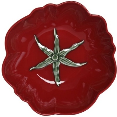 Prato decorativo vermelho com figura verde central