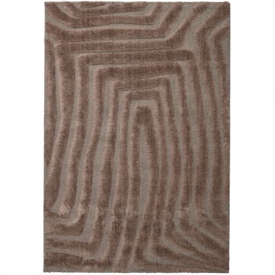 Tapete felpudo castanho e bege com padrão abstrato em relevo