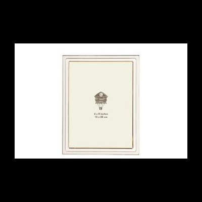 Moldura branca com borda dourada e imagem de relógio de cuco