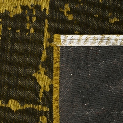 tapete tecido com padrão abstrato preto e amarelo e verso preto com borda branca