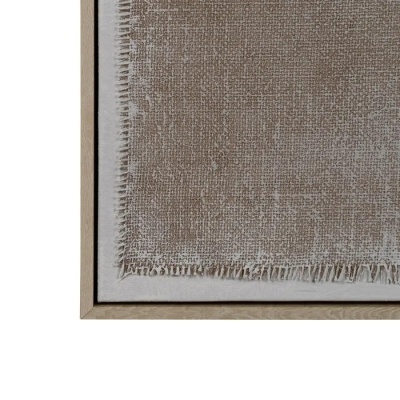 quadro decorativo com moldura de madeira e tela texturizada bege e branca