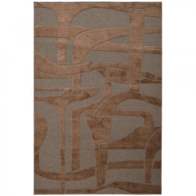 Tapete retangular castanho e cinza com padrão abstrato