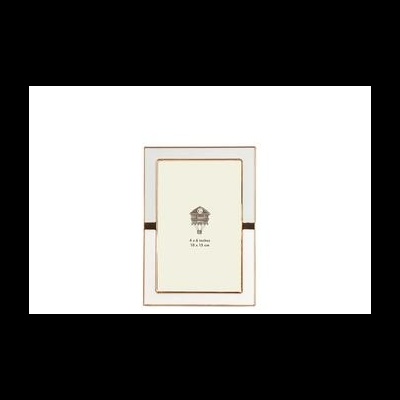 Moldura de foto em vidro transparente com bordas douradas e símbolo central