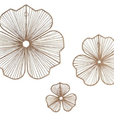 Decorações de parede florais douradas de fios metálicos