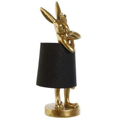 Abajur com figura de coelho dourado e abat-jour preto