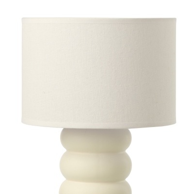 Candeeiro de mesa branco com base arredondada e abat-jour cilíndrico